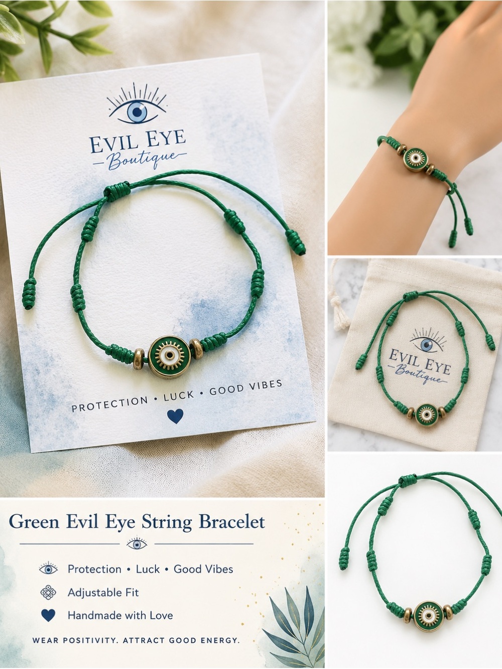Green Evil Eye String Bracelet